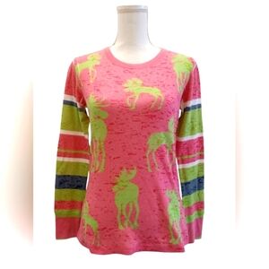 SUNDANCE WHIMSEY ROSE Pink/green Moose pattern Burnout thermal blend (Small)